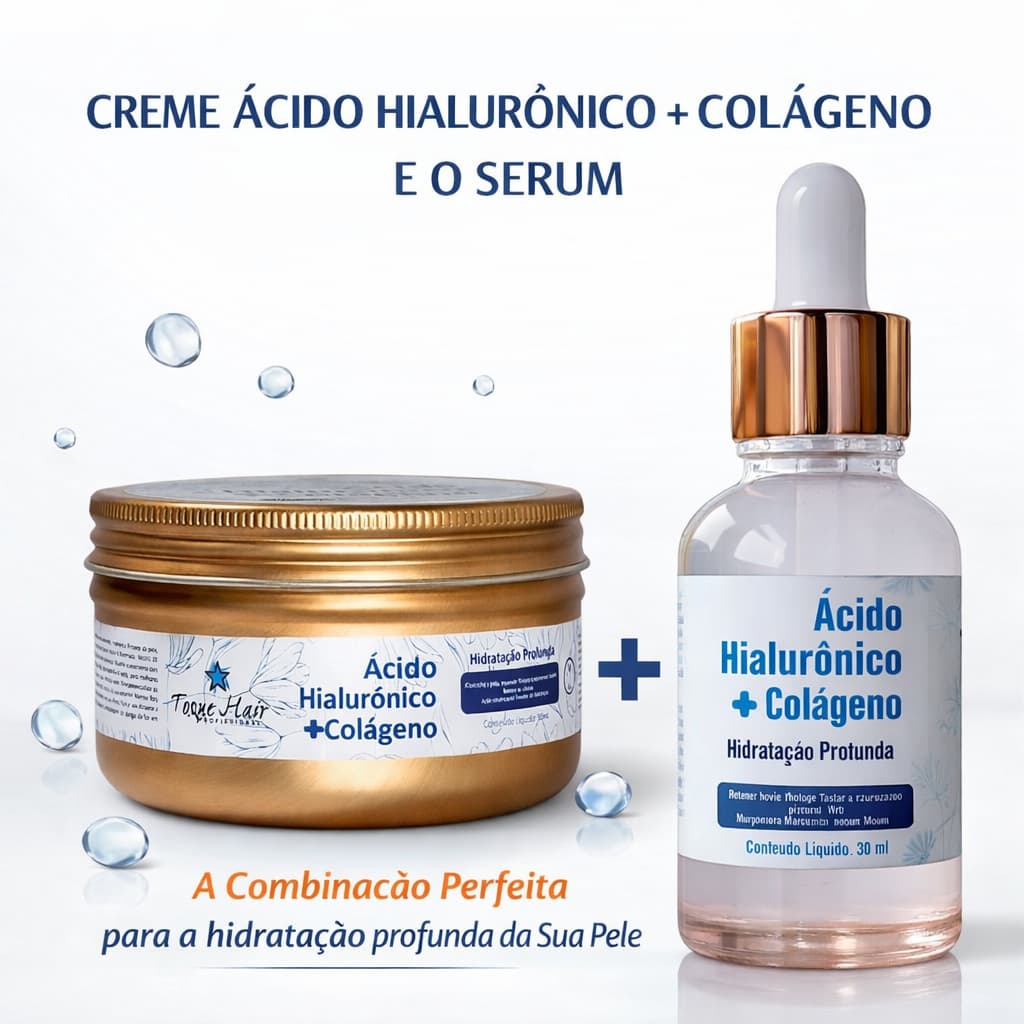 Kit creme acido hialuronico colageno + serum facial rejuvenescedor para redução de rugas linhas de expressão e hidrata