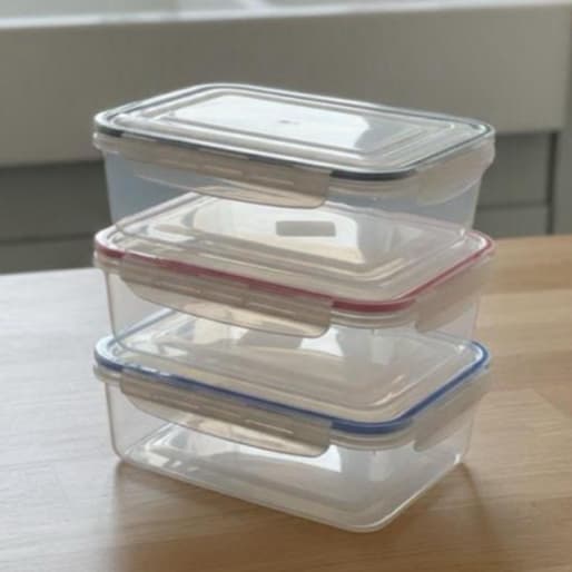 KIT POTE PLASTICOS 3 PEÇAS COM TAMPA TRANSPARENTE 1,1LT RETANGULAR>MARMITA>