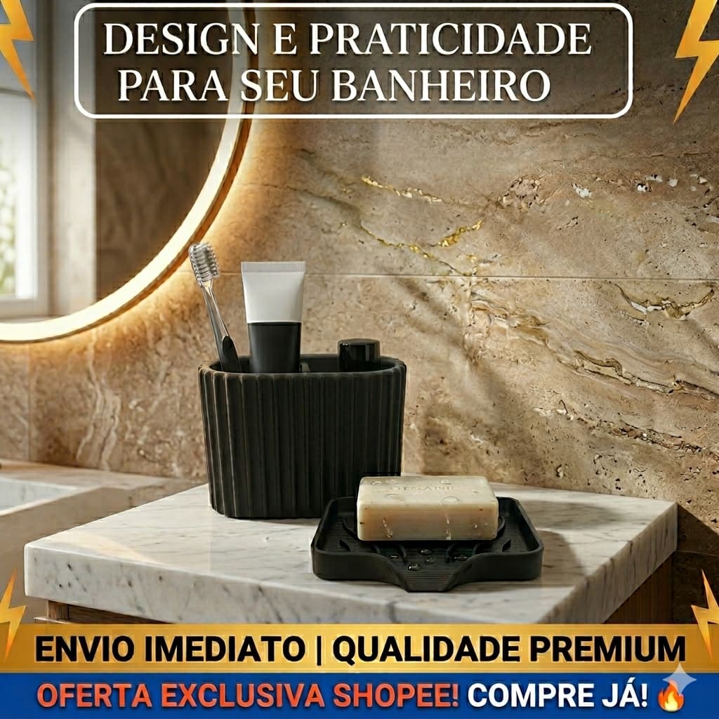 Organizador Premium banheiro saboneteira drenavel porta escovas duplo - decoração