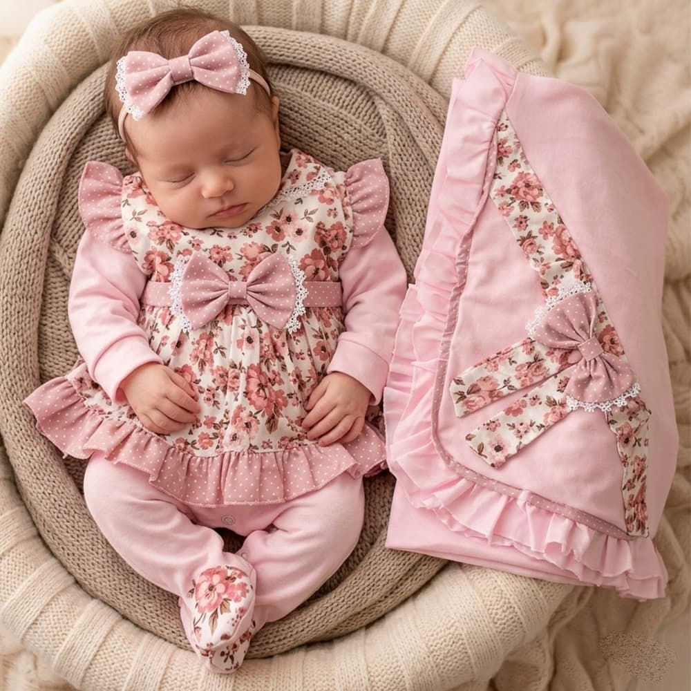 Saída de Maternidade Menina Ísis Floral Glamour 05 Peças