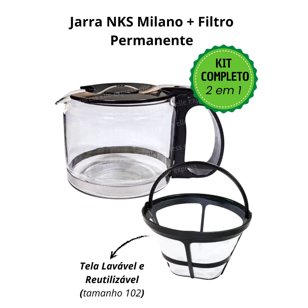 Kit Jarra para Cafeteira NKS Milano + Filtro Permanente Original 102