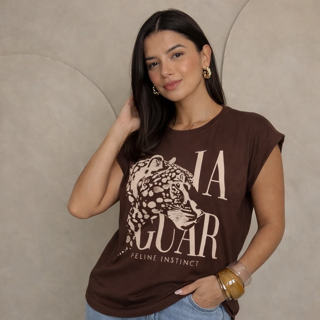Blusa Feminina Plus Size Manga Japonesa Estampa Jaguar Feline 100% Algodão