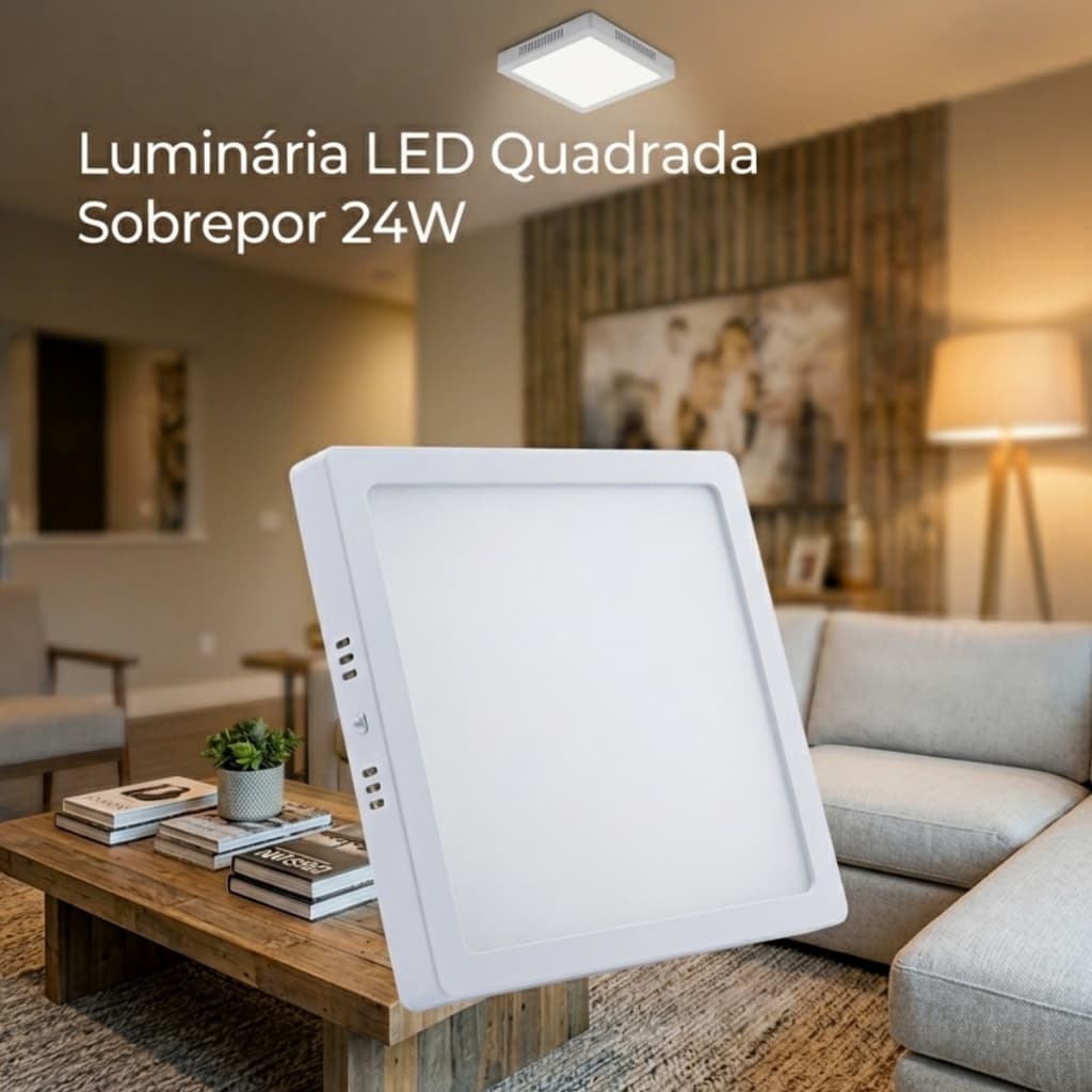 Luminária LED Quadrada Sobrepor 24W Branca Moderna Sala