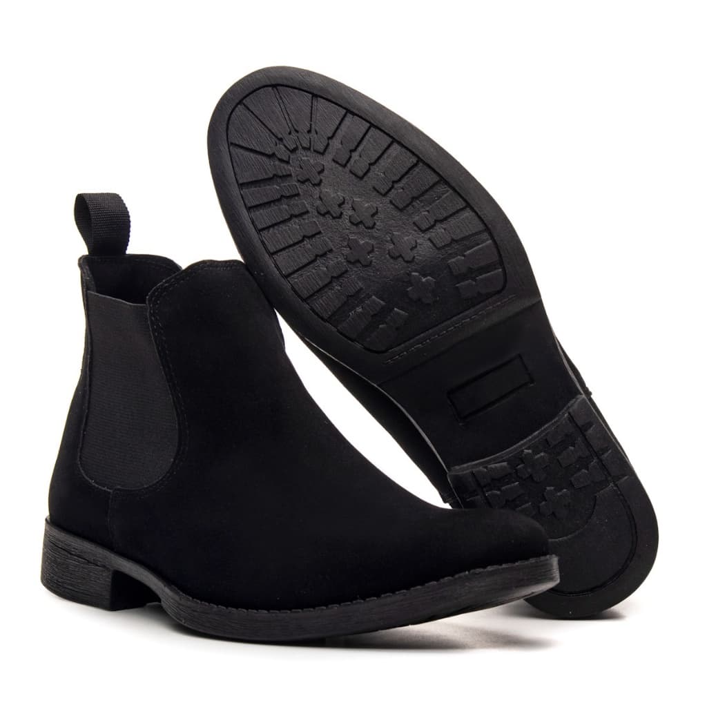 Bota Chelsea Botina Masculina Casual em Camurça Moderna Elegante e Confortavel Preta