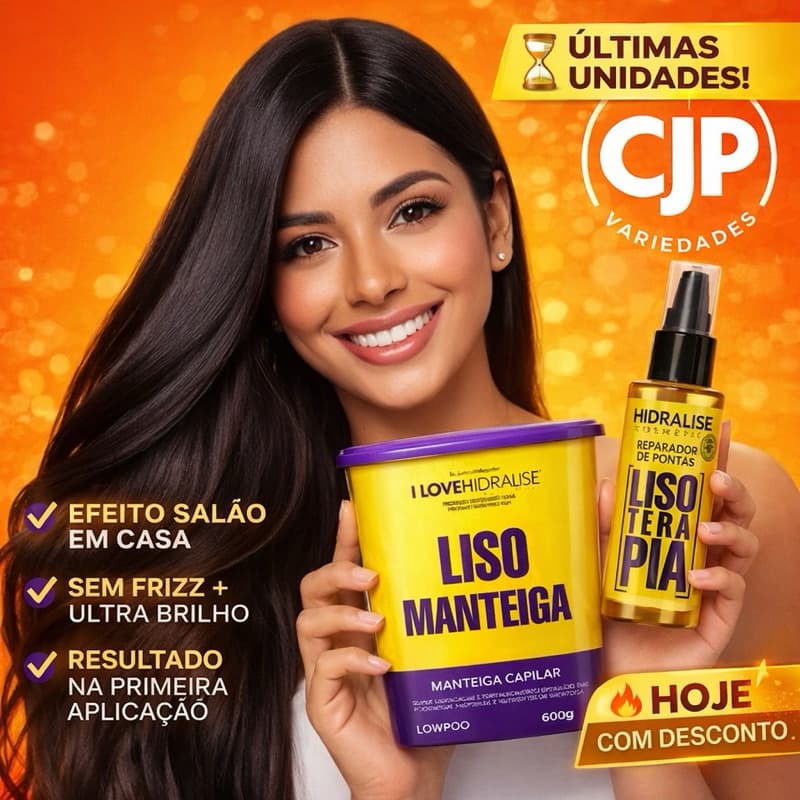 Manteiga Hidralise LISO 600ml + Reparador LISOTERAPIA 60ml | Sem Frizz | Promoção Hoje