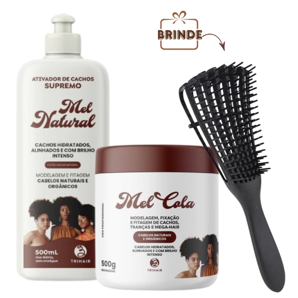 Kit Ativador Mel Natural + Mel cola 500g Modelagem Trihair