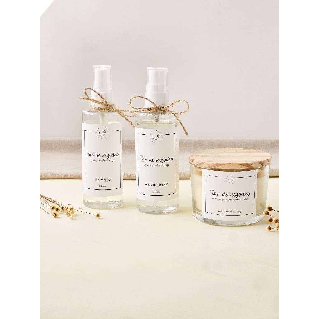 Kit Casa Perfumada Flor de Algodão Vela 110g Home Spray Água Perfumada