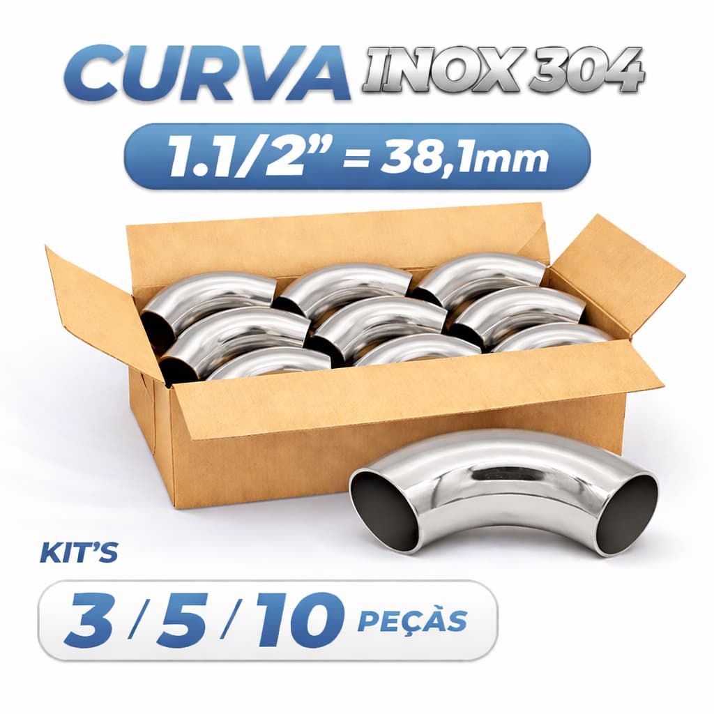 Kit 3/5/10 peças Curva Inox 1.1/2 (38.1mm 1,5 pol) para Corrimão Escapamento Guarda Corpo 90 graus Polida Mais economia