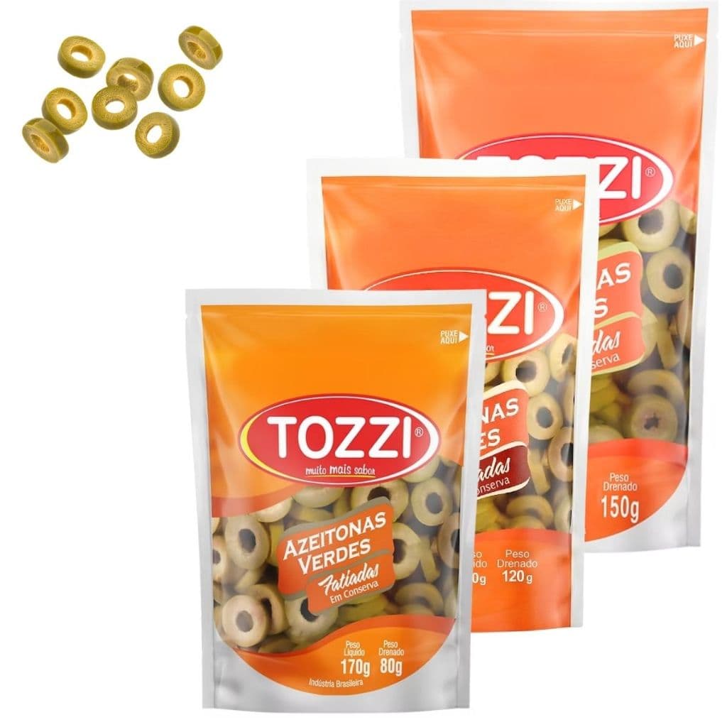 Kit 5 Azeitonas Verde Em Conserva Rodelas Azeitona Tozzi 150/120/80g