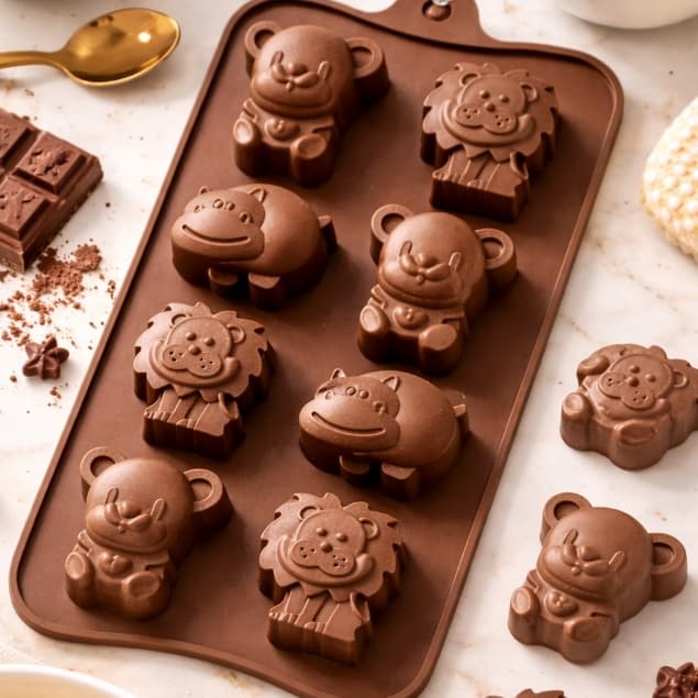 Forma de bichinho para chocolate ou gelo com 8 cavidades de silicone forminha animal bicho leão ursinho de cozinha