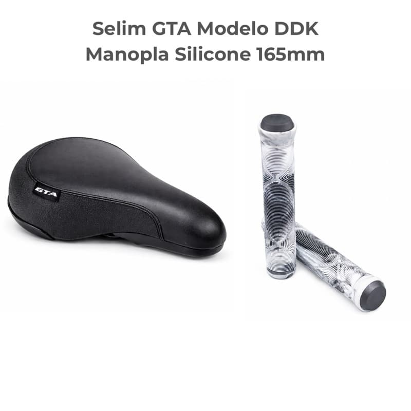 Selim Banco GTA Modelo DDK + Manopla Silicone 165mm Modelo Gios Conforto Qualidade Bicicleta Bike BMX GRAU FREERIDE