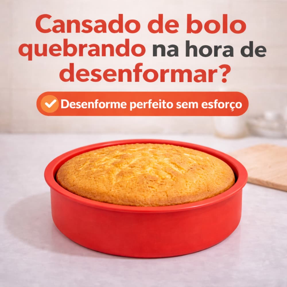 Forma de Silicone Redonda 24x5cm Antiaderente para Bolos Pães Sobremesa Fácil de Desenformar Lavável