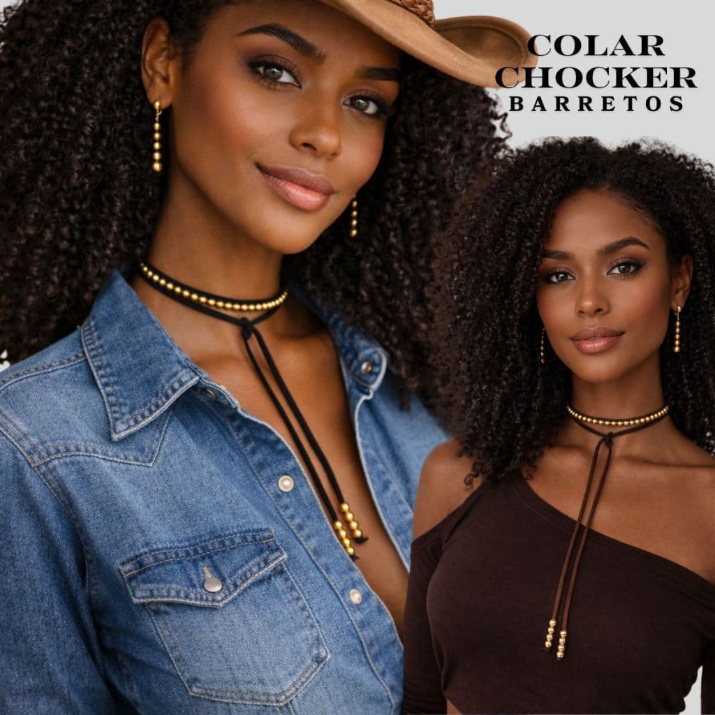 Colar Choker Regulável com Bolinhas Douradas | Acessório Country Feminino Estiloso