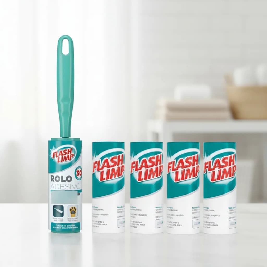 Rolo Adesivo Tira Pelos Fiapos Bolinhas C/5 Refil 150 Folhas Flash Limp