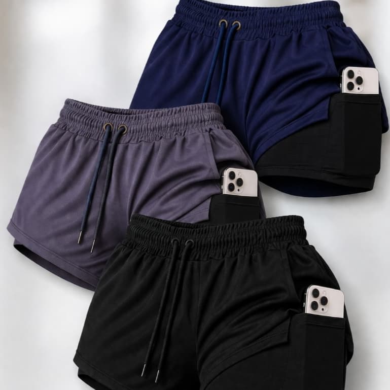 Kit Com 3 Peças Short Duplo Feminino Treino Conforto Estilo Dryfit Academia Fitness Atividade Física