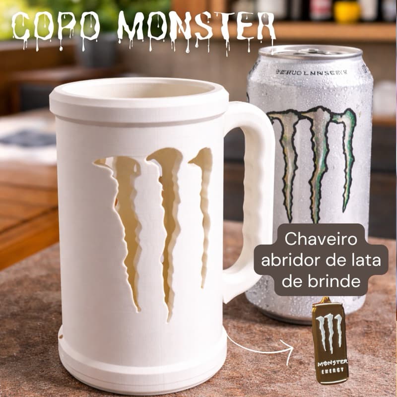 Caneca Porta Lata Monster 3D – Suporte para Energético | Copo para energético | Porta energético monster | Caneca