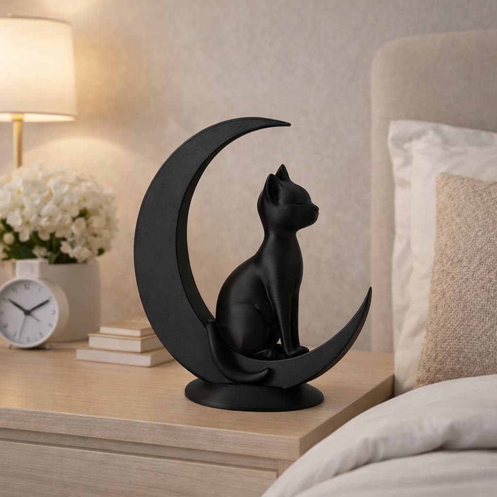 Estatueta gato na  lua Decorativo Minimalista Escultura Moderna  Sala Quarto Mesa Presente Criativo