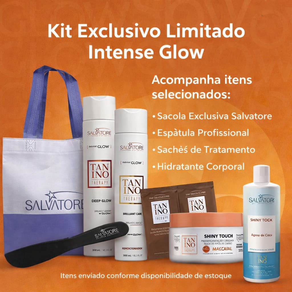 Kit Salvatore Intense Glow Shampoo Condicionador Máscara Hidratação Profunda Brilho Intenso de salão