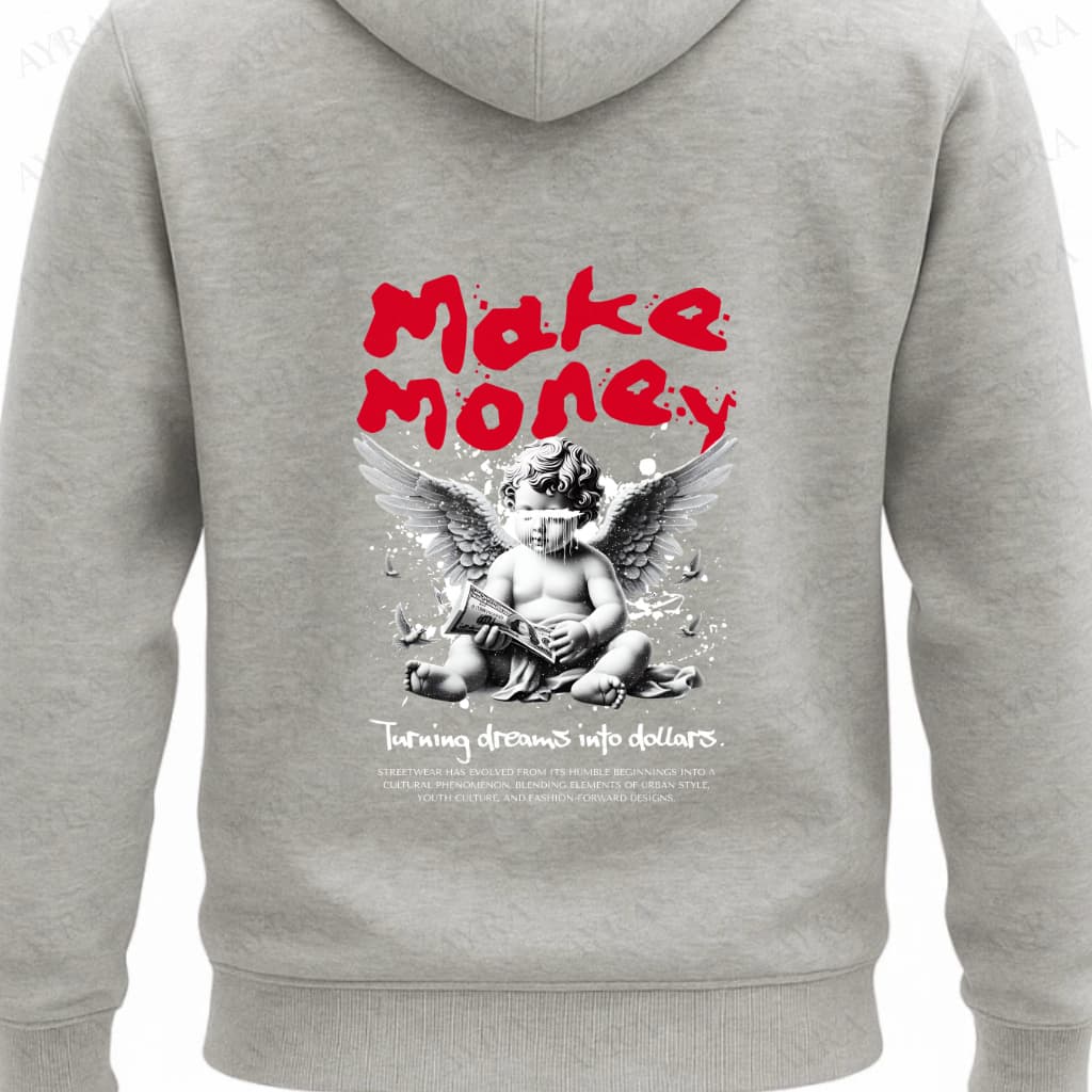Moletom Make Money Estampado Grande Capuz Canguru Flanelado Grosso