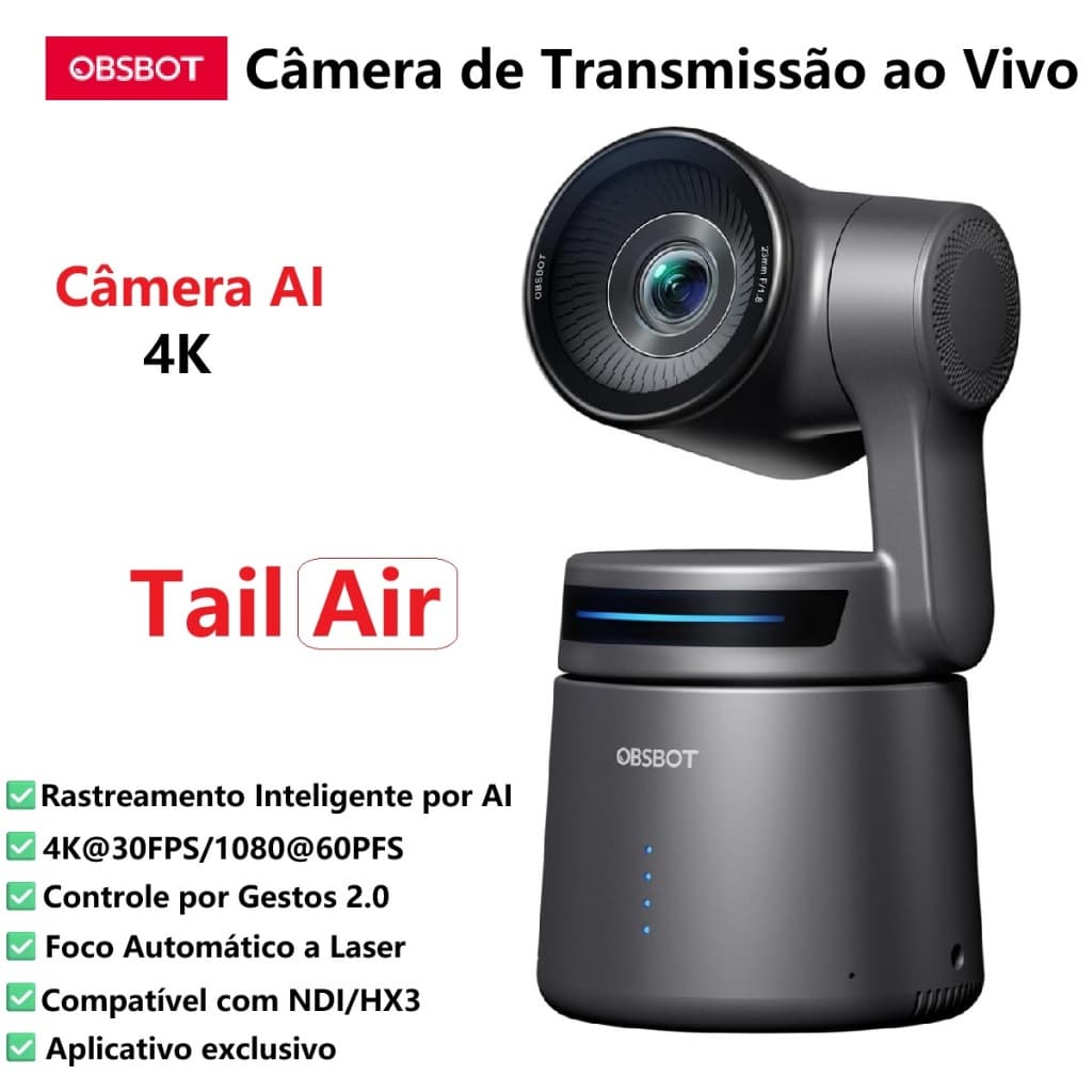 OBSBOT Tail Air 4k Webcam 60fps Ai Tracking Câmera Adequado para Fotógrafos Profissionais
