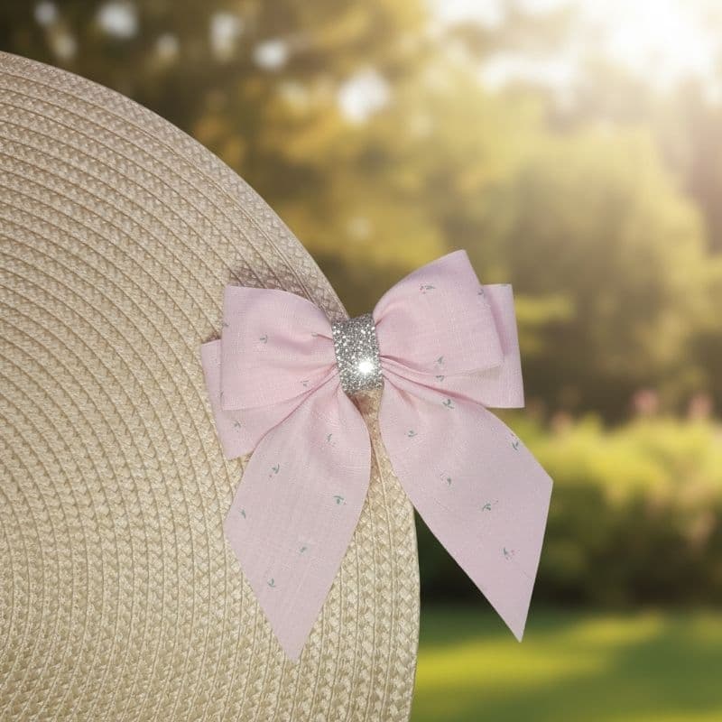 Laço Floral Luxo com Strass Bico de Pato– Acessório de Cabelo Meninas e adultas. Laço Duplo Pontas Brilho.