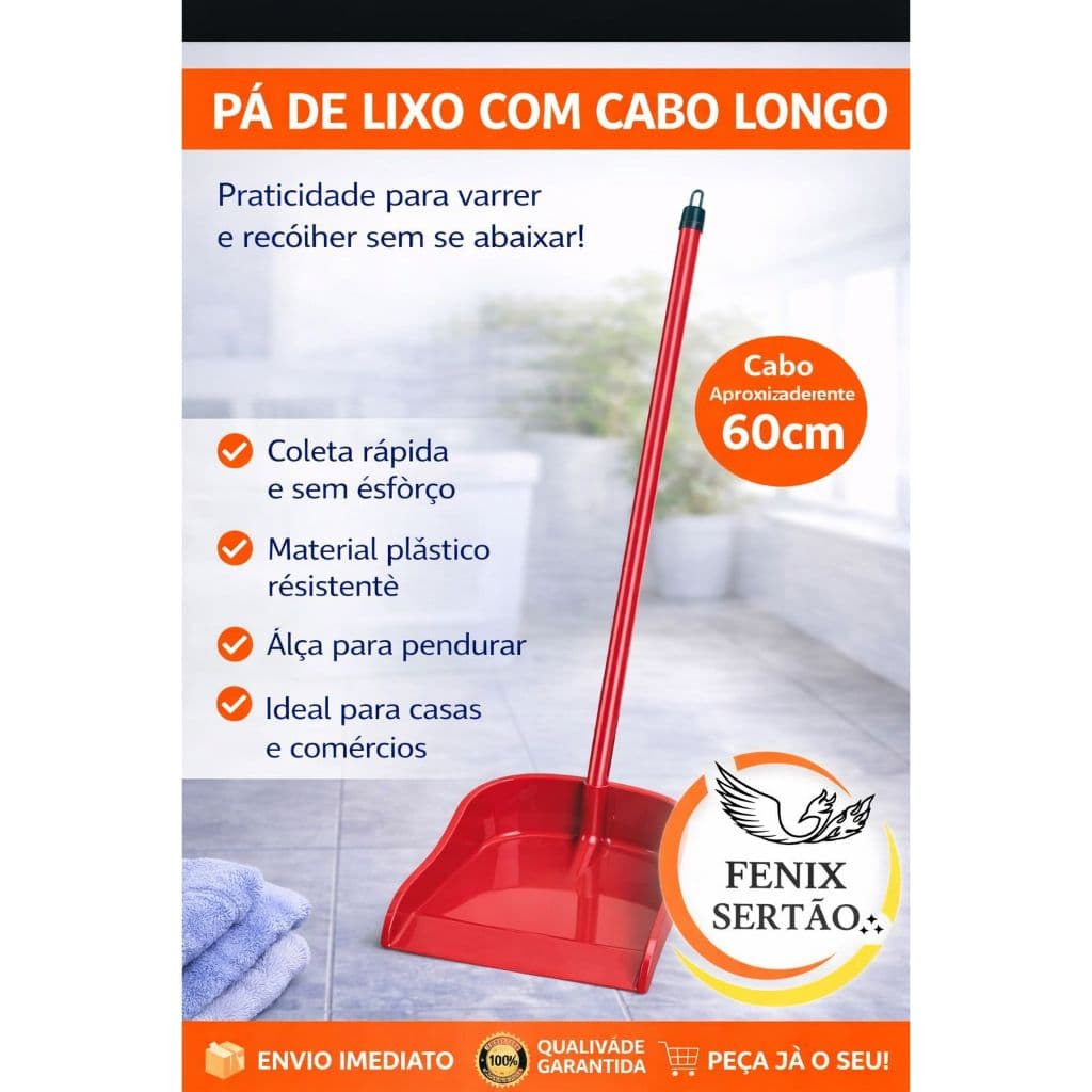 Pá de Lixo com Cabo 60cm | Prática, Resistente e Ideal para Limpeza Diária