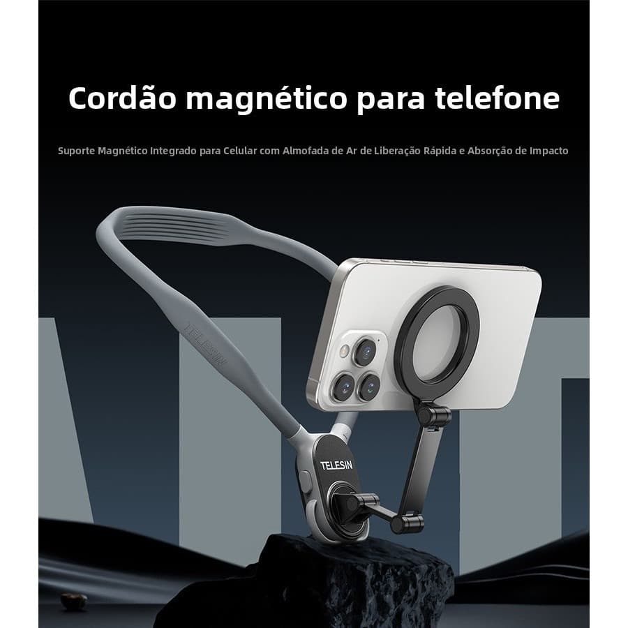 Suporte de pescoço magnético para celular, adequado para suporte de pescoço da Apple, filmagem em primeira pessoa