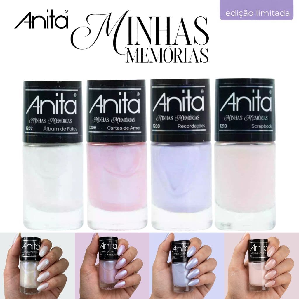 Kit 4 Esmaltes Anita Coleçao Minhas Memórias Tons Perolados Translucidos Cremoso Esmalte Atacado