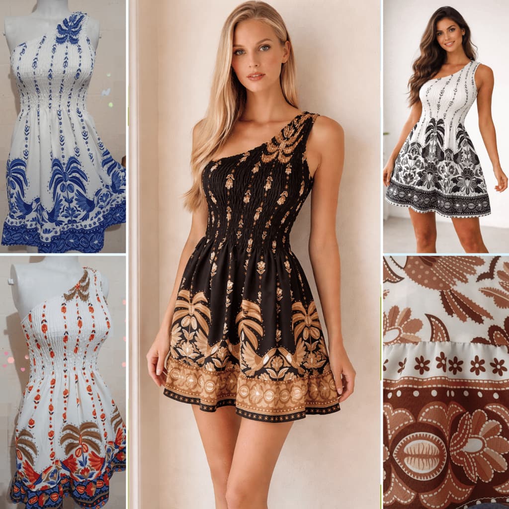 Vestido Mula Manga Curto francido,Moda  Feminina Tecido Estampado - Conforto e Elegância em Tecido Crepinho