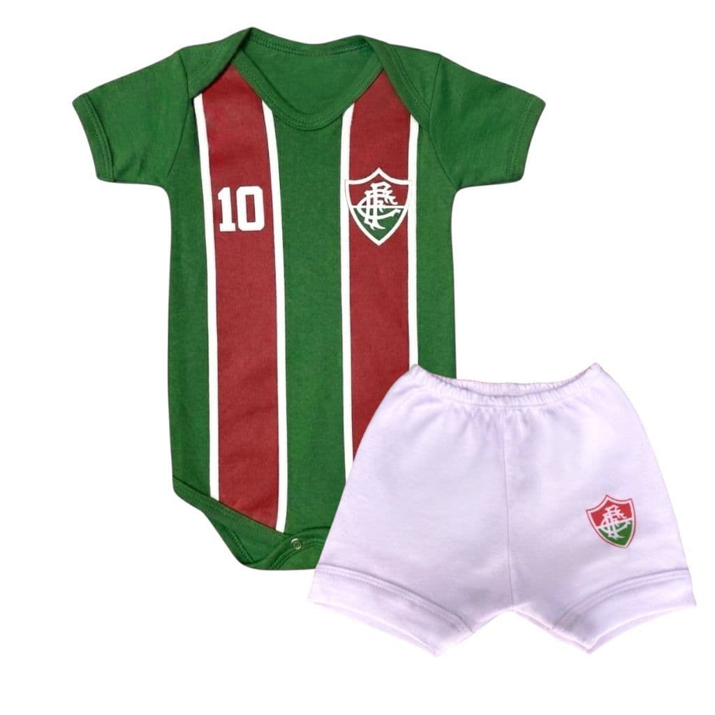 Body Bebê Fluminense + Shorts Futebol Menino Menina Mesversário