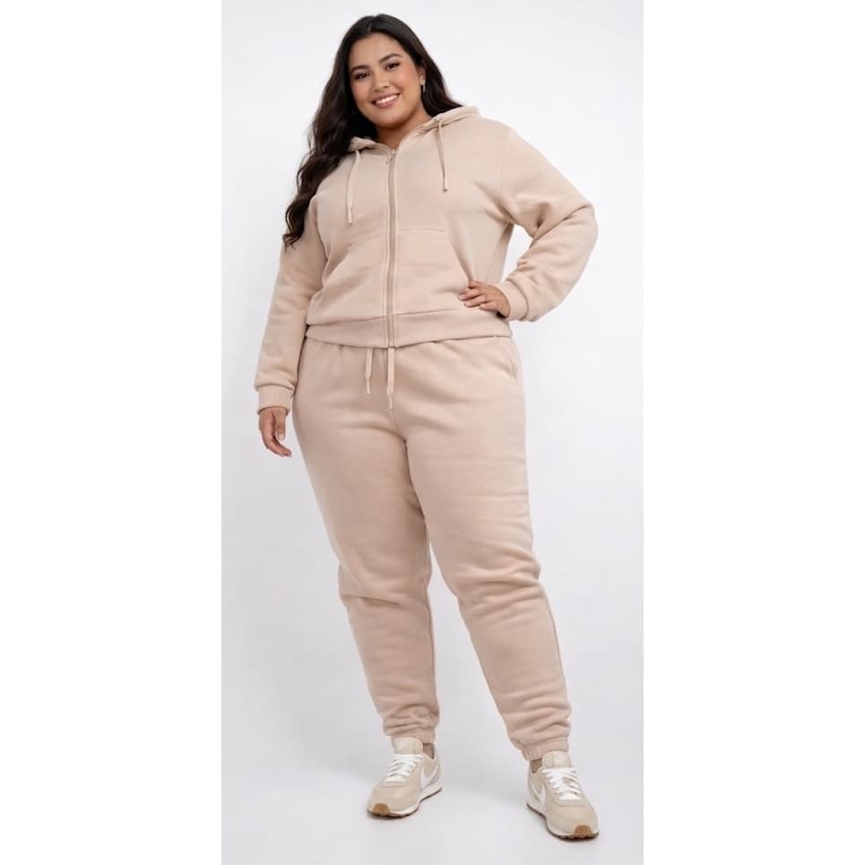 Conjunto Feminino Plus Size | Moletom Calça e Casaco | Confortável | Zíper | Inverno | Premium