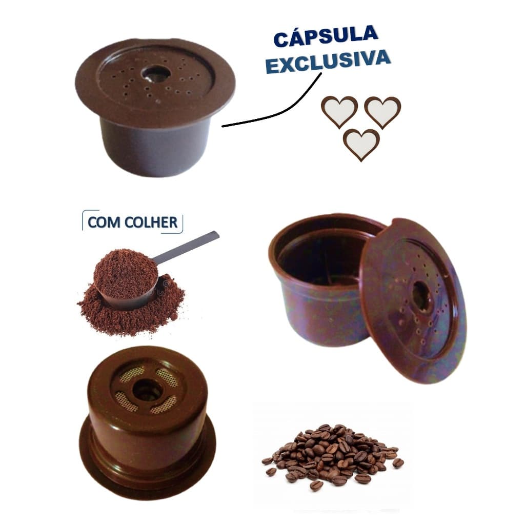 4 Cápsulas Três Corações Reutilizável Recarregáveis Com Colher