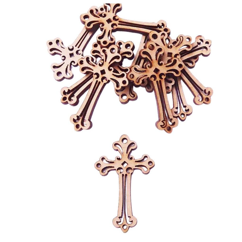 Kit 50 mini crucifixo 5 cm mdf cru artesanato religioso aplique cruz igreja pingente crucifixo