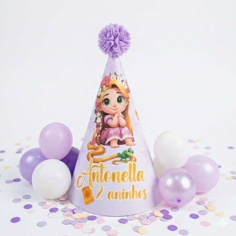 Chapéuzinho Personalizado Tema Enrolados - Lembrancinhas Rapunzel - Chapéuzinho Personalizado Rapunzel