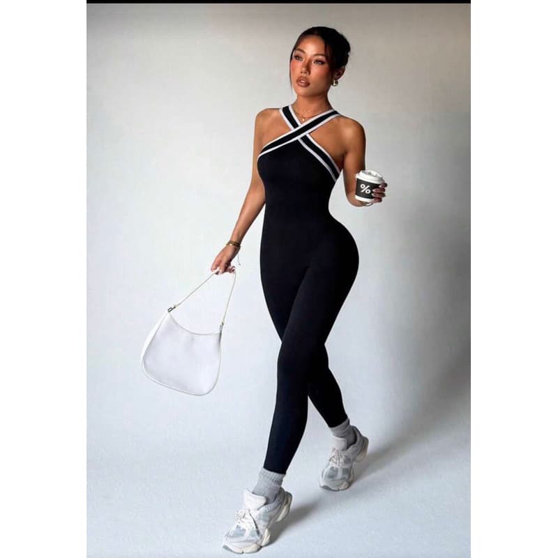 Macacão Suplex modelador Clara com detalhe bicolor