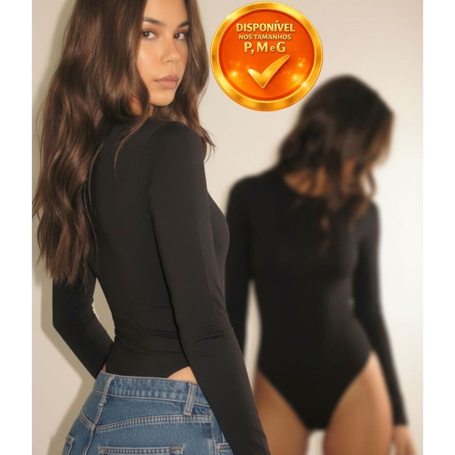 Body Feminino Manga Longa Gola Careca Suplex Premium toque Poliamida Segunda Pele Collant Elegante Gringa