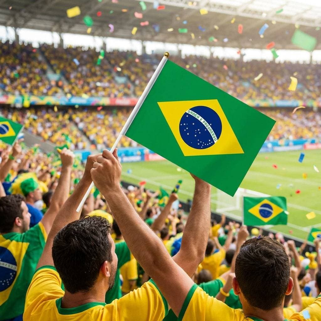 Kit 10 Mini Bandeiras do Brasil 28x21 Cm Pequena Com Mastro Ideal Para Festas