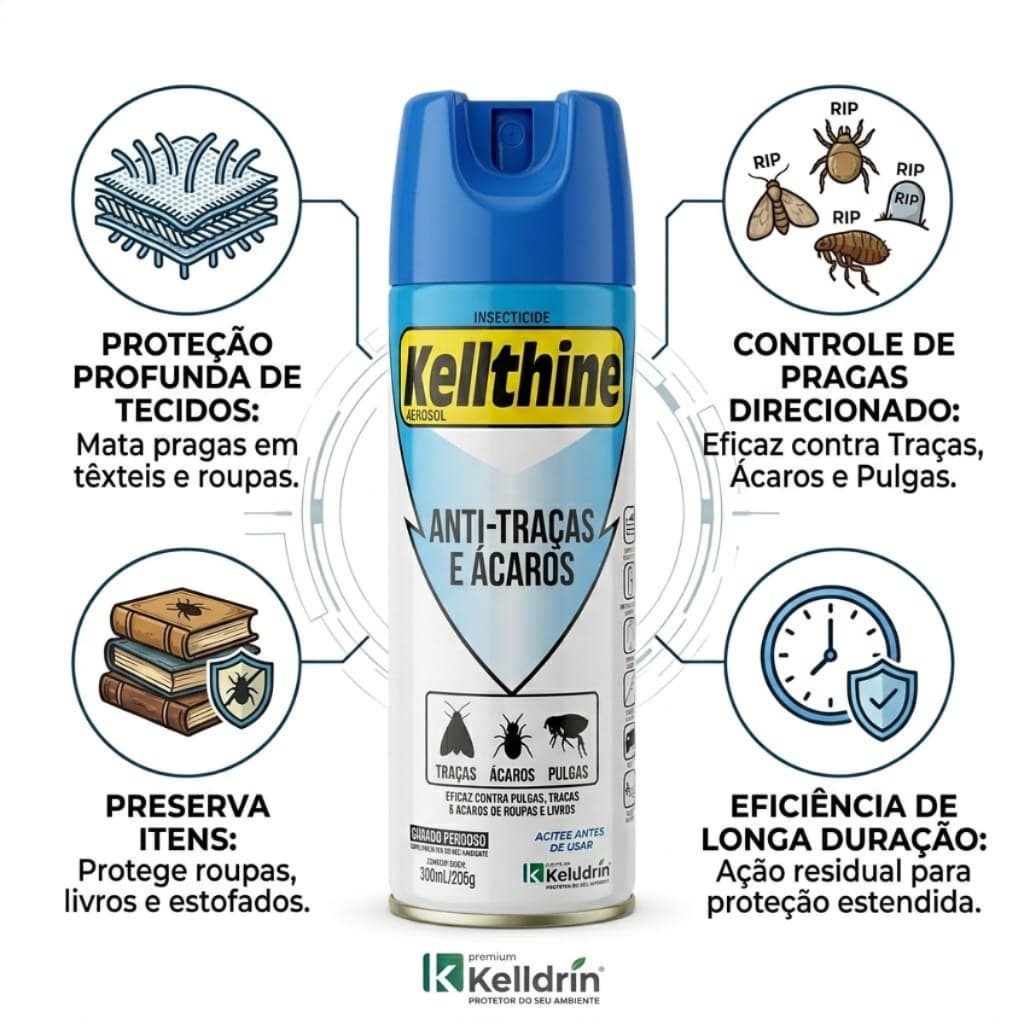 Anti Traças e Ácaros 300ml – Elimina Pulgas Protege Roupas e Estofados
