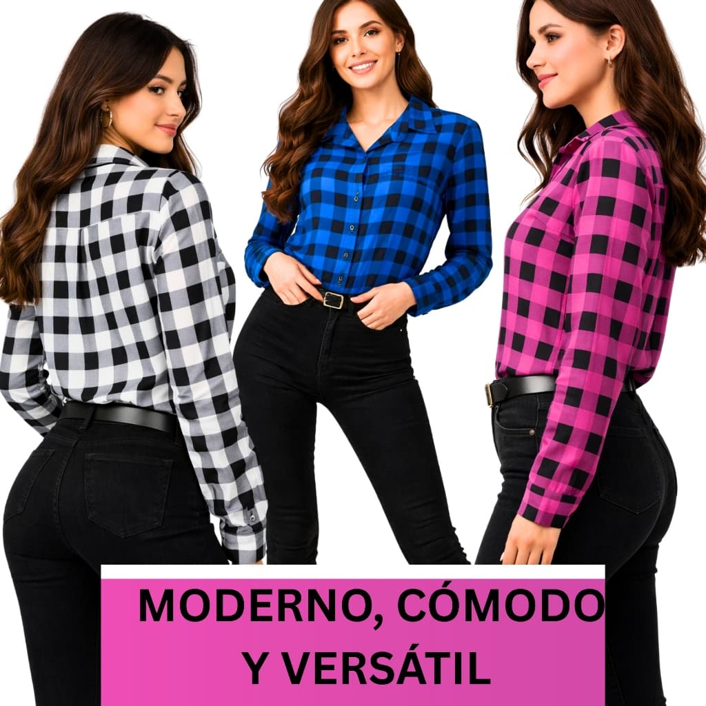 Camisa Feminina Xadrez Quadriculado  Manga Longa de M G GG