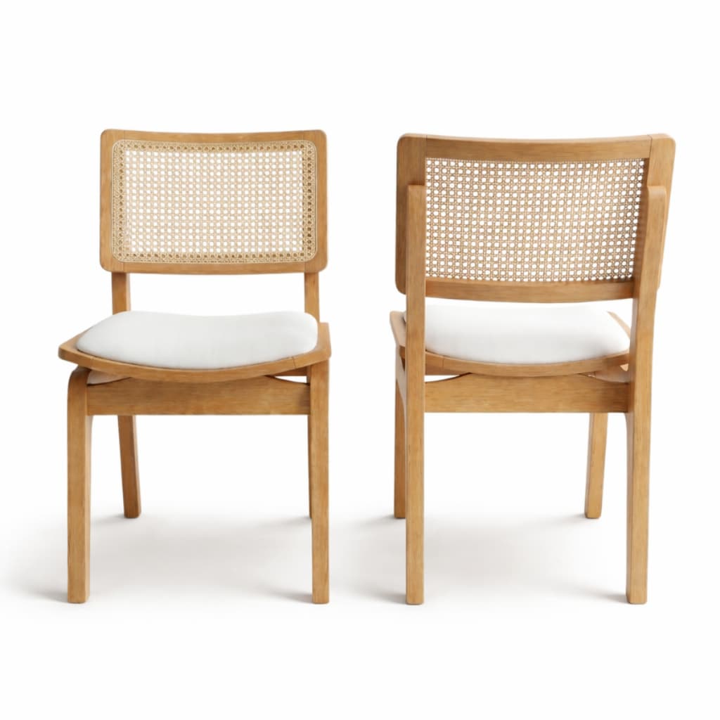 Kit Com 2 Cadeiras Para Sala De Jantar Em Madeira Maciça Reforçada Linho Branco Bege Rattan