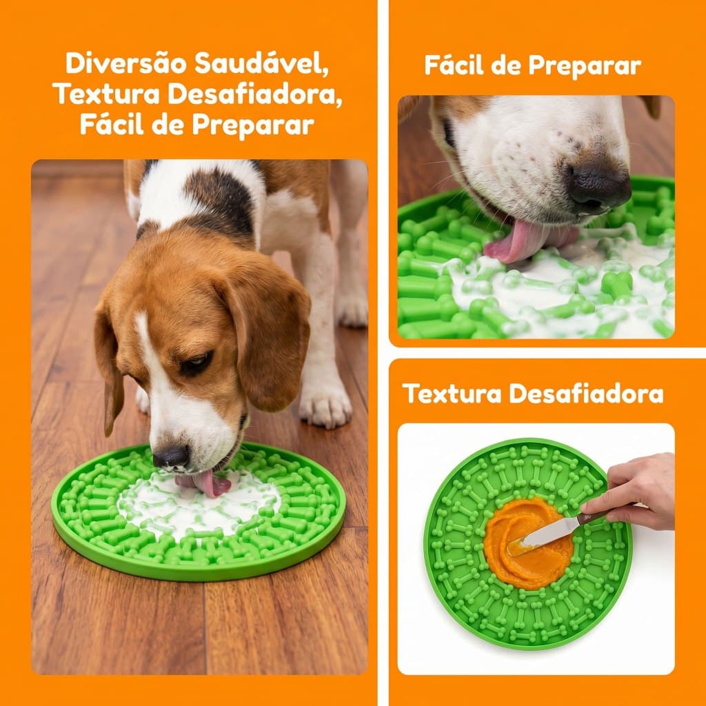 Tapete Pet com Ventosas | Silicone Alimentício | Slow Feeder | Formato Osso | Anti-Ansiedade
