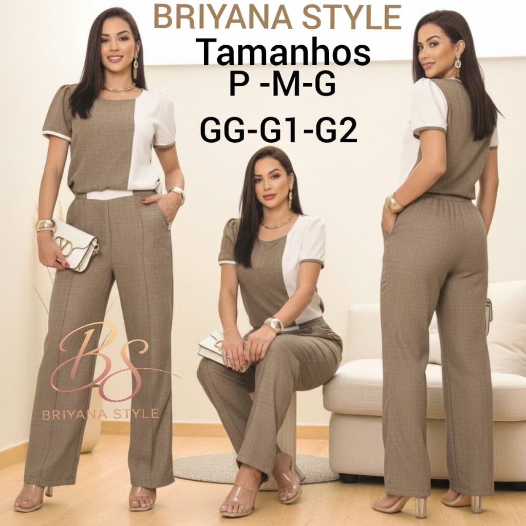 Conjunto Feminino  do P ATE G2 Elegante Luxo Blusa e Calça forrado (Tecido  MILANO MELANGE) Leve, Confortável Verão