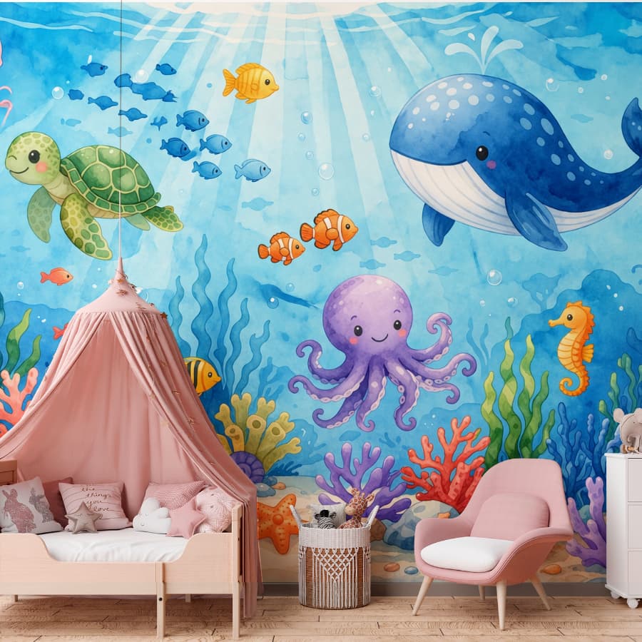 Papel De Parede Adesivo Infantil Fundo Do Mar
