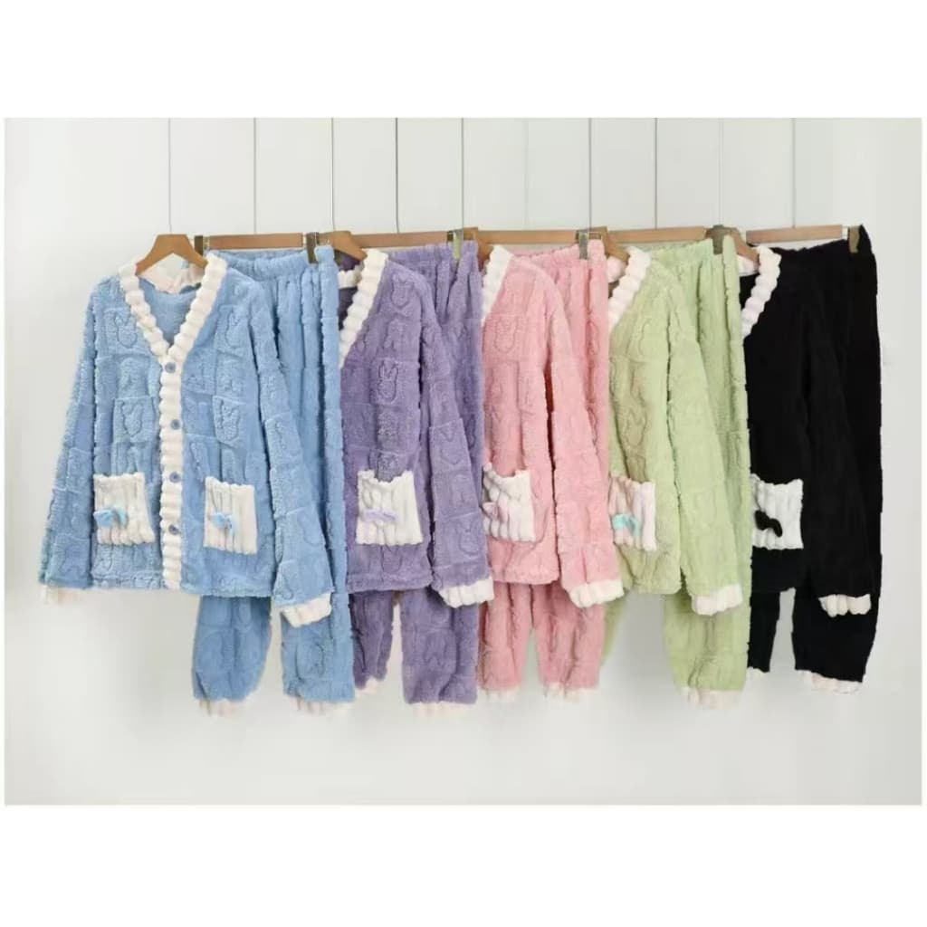 Pijama Feminino  Peluciado Com Botões Inverno Conjunto