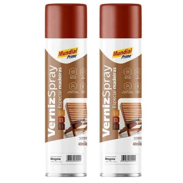 KIT 2 UNIDADES - Verniz Spray Para madeira 400ml Mundial Prime - Várias cores