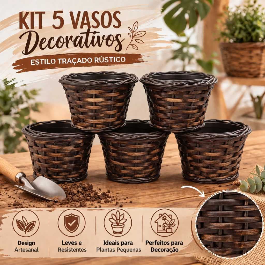 VASO PLASTICO NOBRE 01  RÚSTICO KIT COM 5 VASOS (CACTOS E SUCULENTAS) cod 5667