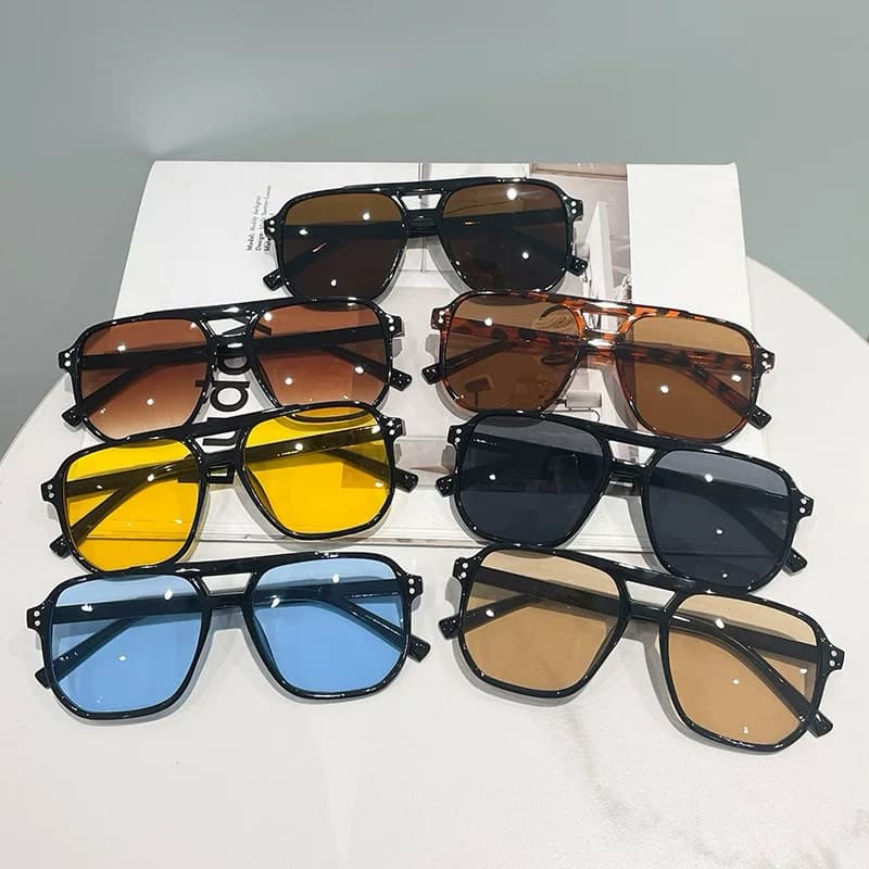 Óculos De Sol Retrô De Feixe Duplo , Armação Grande , Proteção UV , Lentes Oceânicas , Moda Minimalista , Unissex