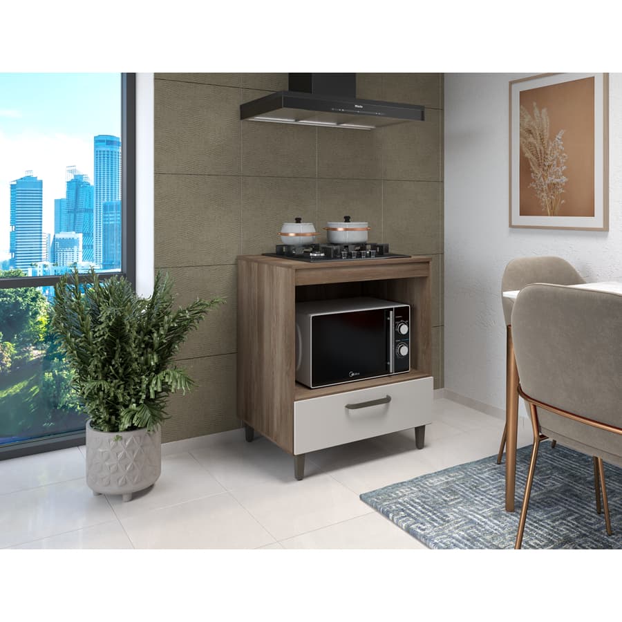 Armário Balcão Off White Para Cooktop 04 Bocas Com Espaço Para Forno Micro-ondas