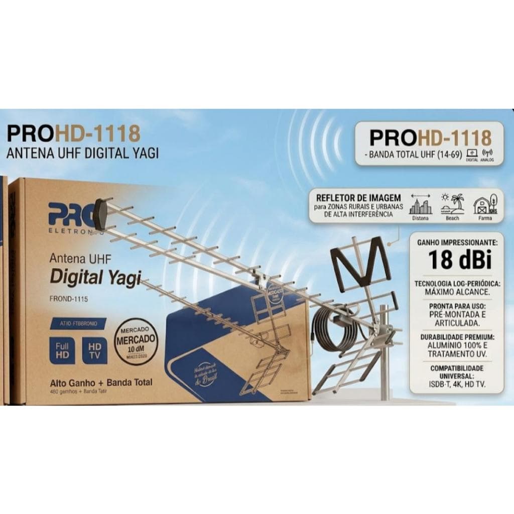Antena Externa Yagi Digital Amplicada Canais Abertos Uhf