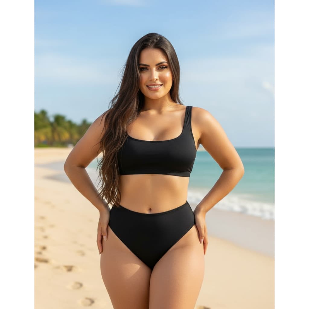 Biquini Feminino Top Com Bojo Cintura Alta Hot Pant Poliamida Engana Mamae  Sustentaçao Comportado